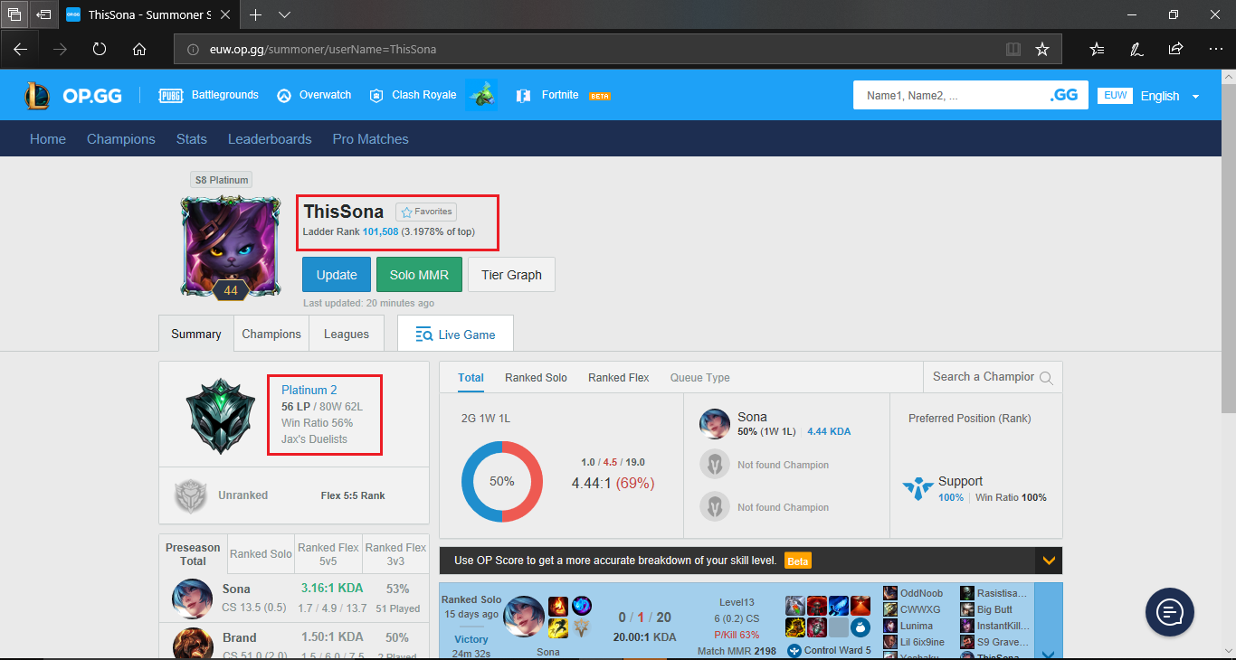 Platinum rank screenshot from 2019 (EUW)